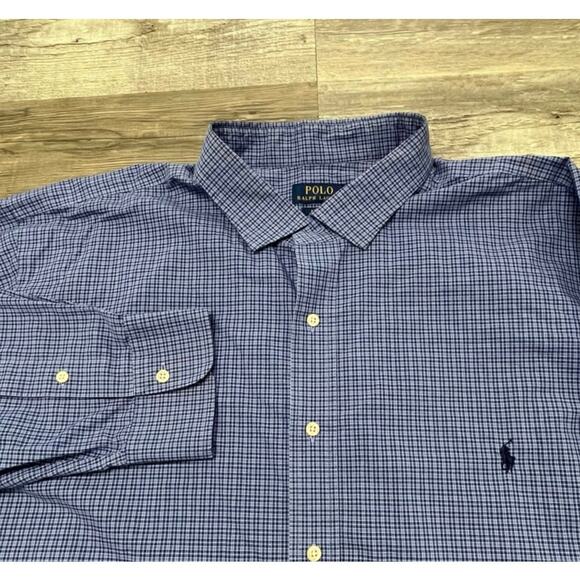 Polo Ralph Lauren Micro Black Watch Plaid Blue Mens 4XB Pony Button Down Shirt - Picture 1 of 9